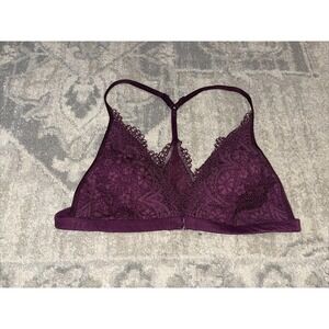 Victorias Secret Body By Victoria Sz Medium Bra Bralette Lace Front Close Plum